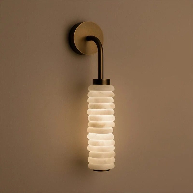 Helix Alabaster Wall Sconce in Bronze with Warm LED Light