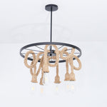Hemp Rope Industrial Chandelier – Six-Light Pendant for Modern Rustic Interiors