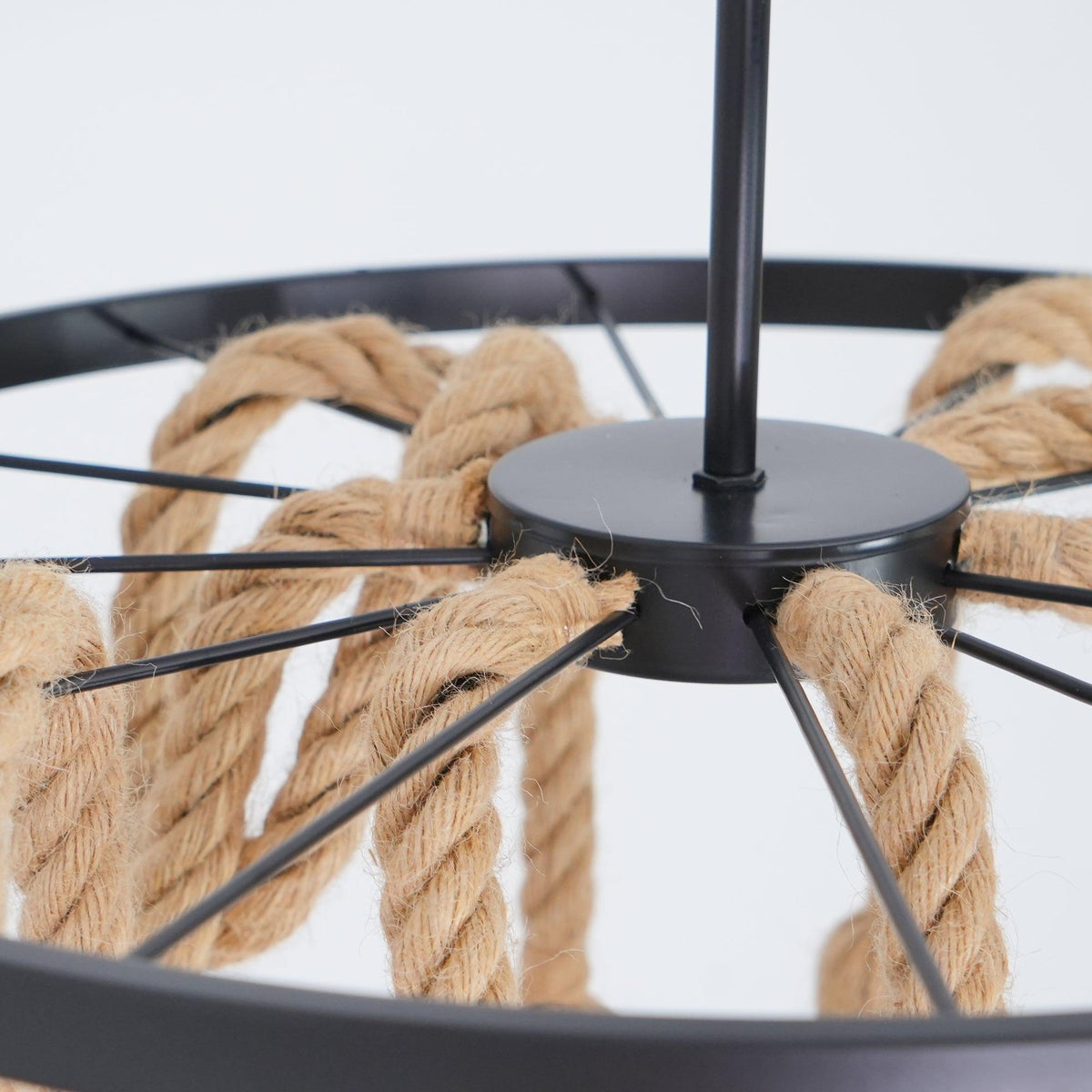 Hemp Rope Industrial Chandelier – Six-Light Pendant for Modern Rustic Interiors