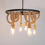 Hemp Rope Industrial Chandelier – Six-Light Pendant for Modern Rustic Interiors