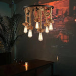 Hemp Rope Industrial Chandelier – Six-Light Pendant for Modern Rustic Interiors