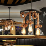 Hemp Rope Industrial Chandelier – Six-Light Pendant for Modern Rustic Interiors