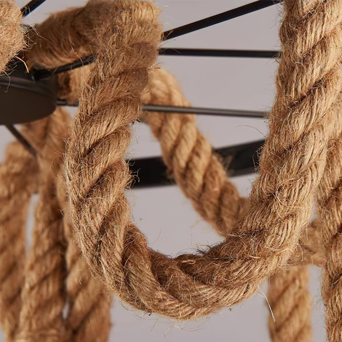 Hemp Rope Industrial Chandelier – Six-Light Pendant for Modern Rustic Interiors