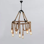 Hemp Rope Industrial Chandelier – Six-Light Pendant for Modern Rustic Interiors