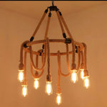 Hemp Rope Industrial Chandelier – Six-Light Pendant for Modern Rustic Interiors