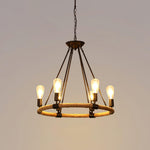 Industrial Hemp Rope Circle Chandelier with Black Iron Frame