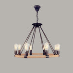 Industrial Hemp Rope Circle Chandelier with Black Iron Frame