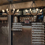 Industrial Hemp Rope Circle Chandelier with Black Iron Frame