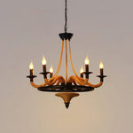 Industrial Hemp Rope Wheel Chandelier with Candle Lights for Dining Room