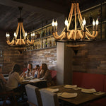 Industrial Hemp Rope Wheel Chandelier with Candle Lights for Dining Room