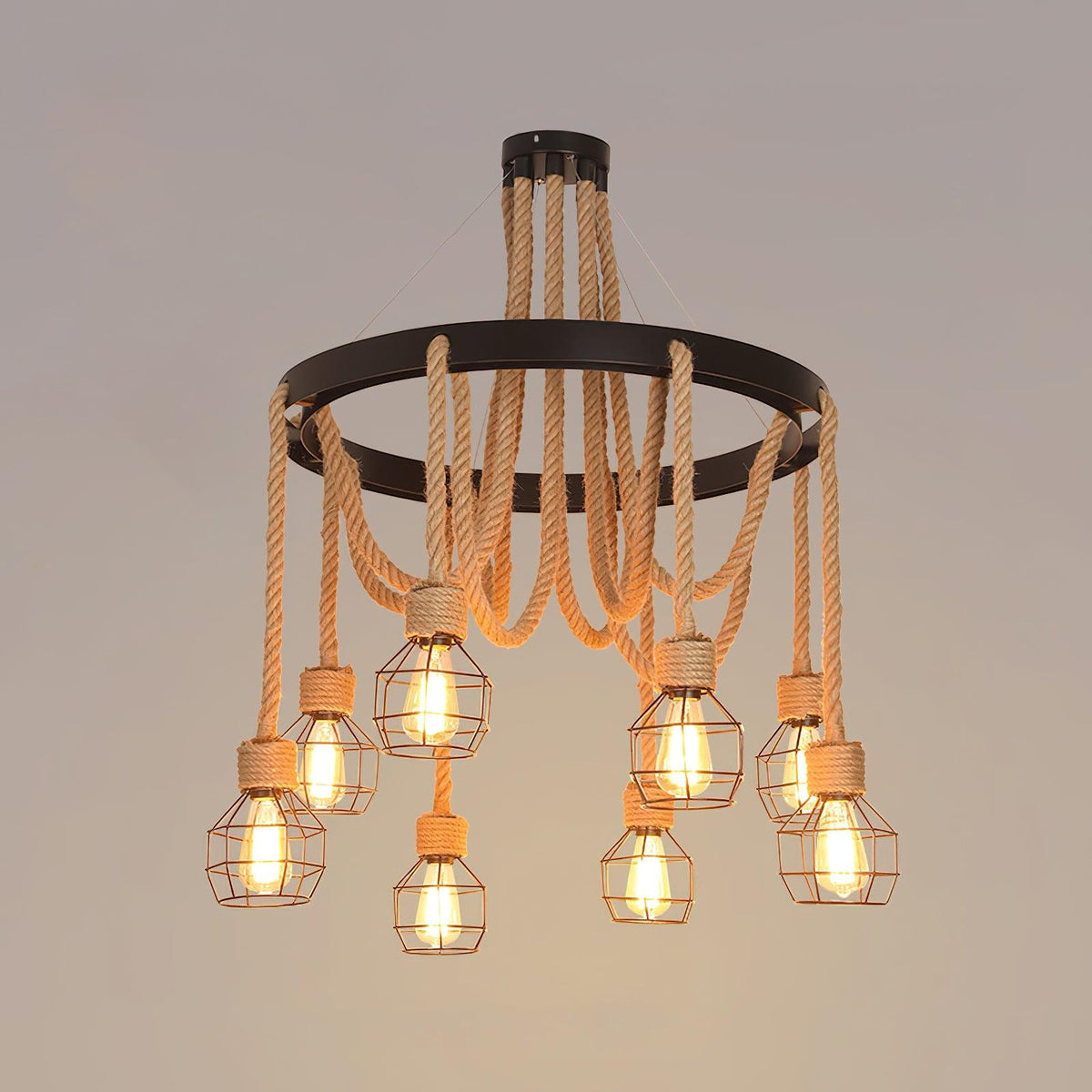 Industrial Starfall Chandelier with Hemp Rope Accents