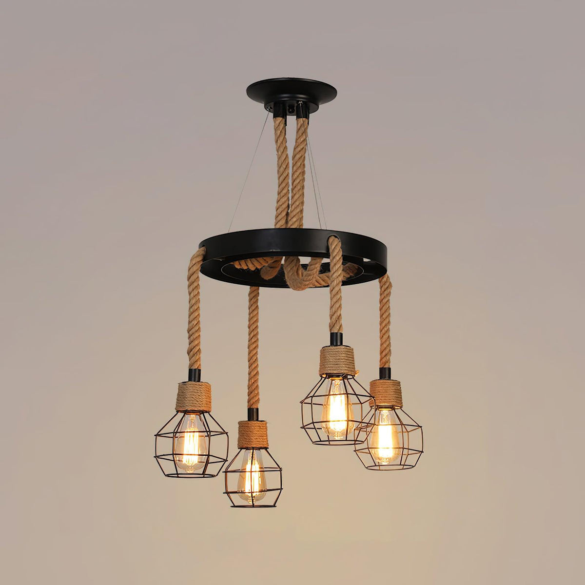 Industrial Starfall Chandelier with Hemp Rope Accents
