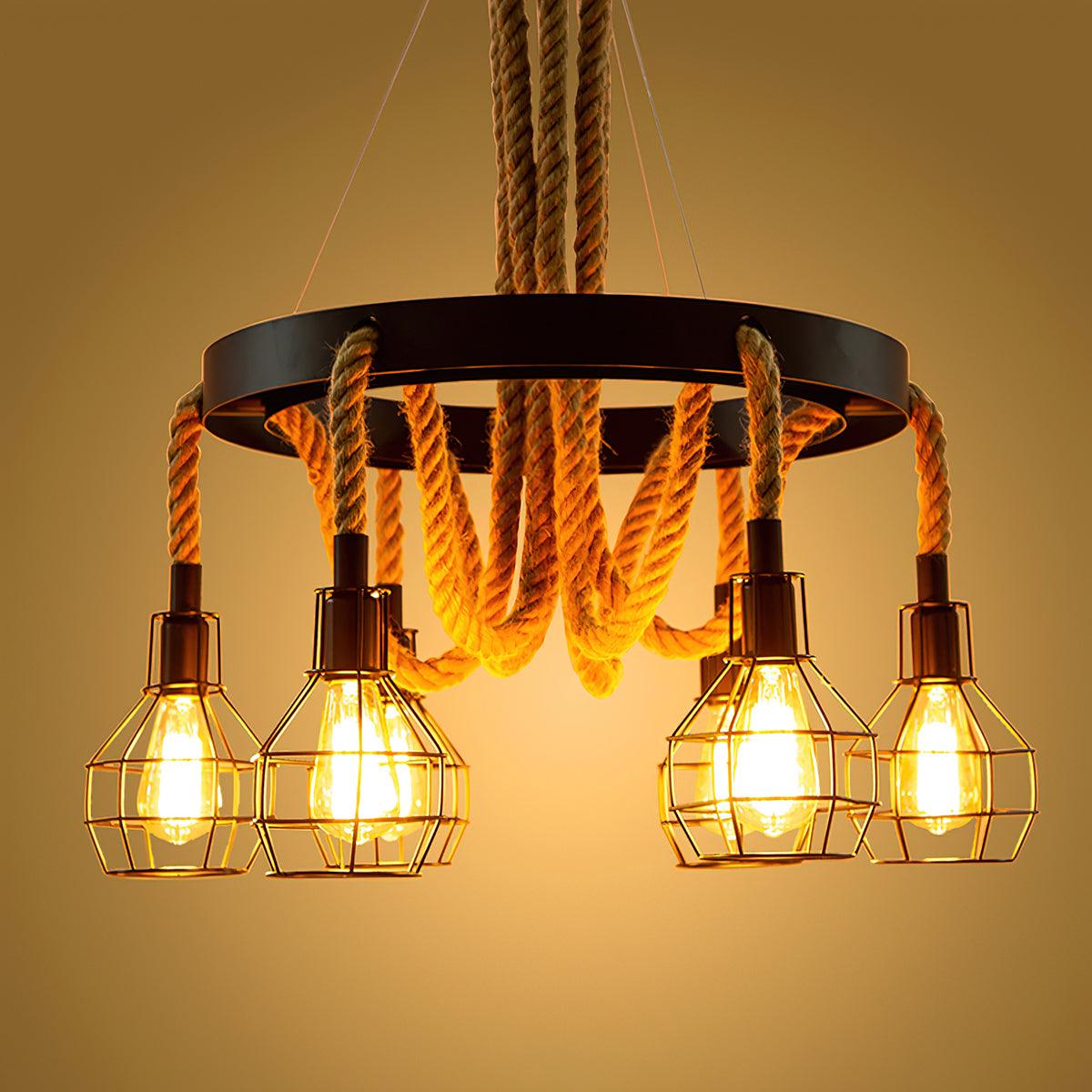 Industrial Starfall Chandelier with Hemp Rope Accents