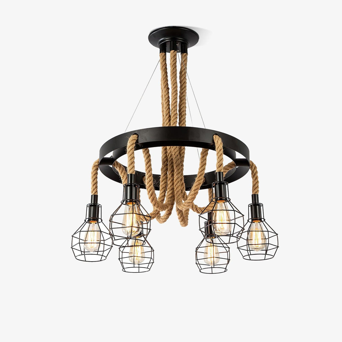 Industrial Starfall Chandelier with Hemp Rope Accents
