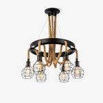 Industrial Starfall Chandelier with Hemp Rope Accents