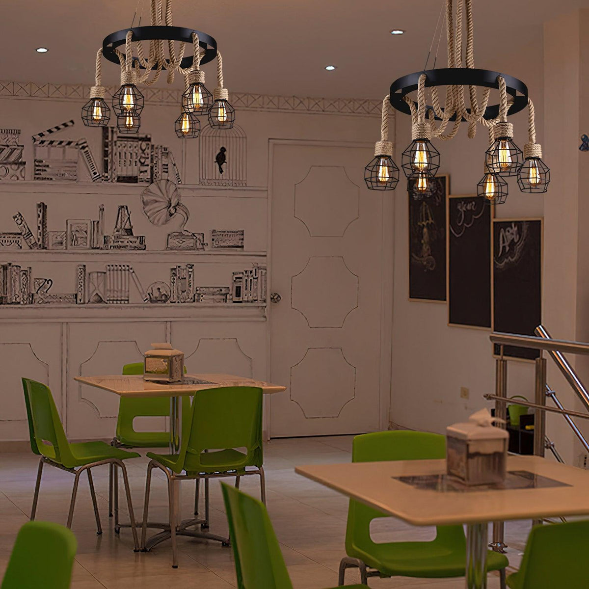 Industrial Starfall Chandelier with Hemp Rope Accents