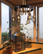 Industrial Starfall Chandelier with Hemp Rope Accents