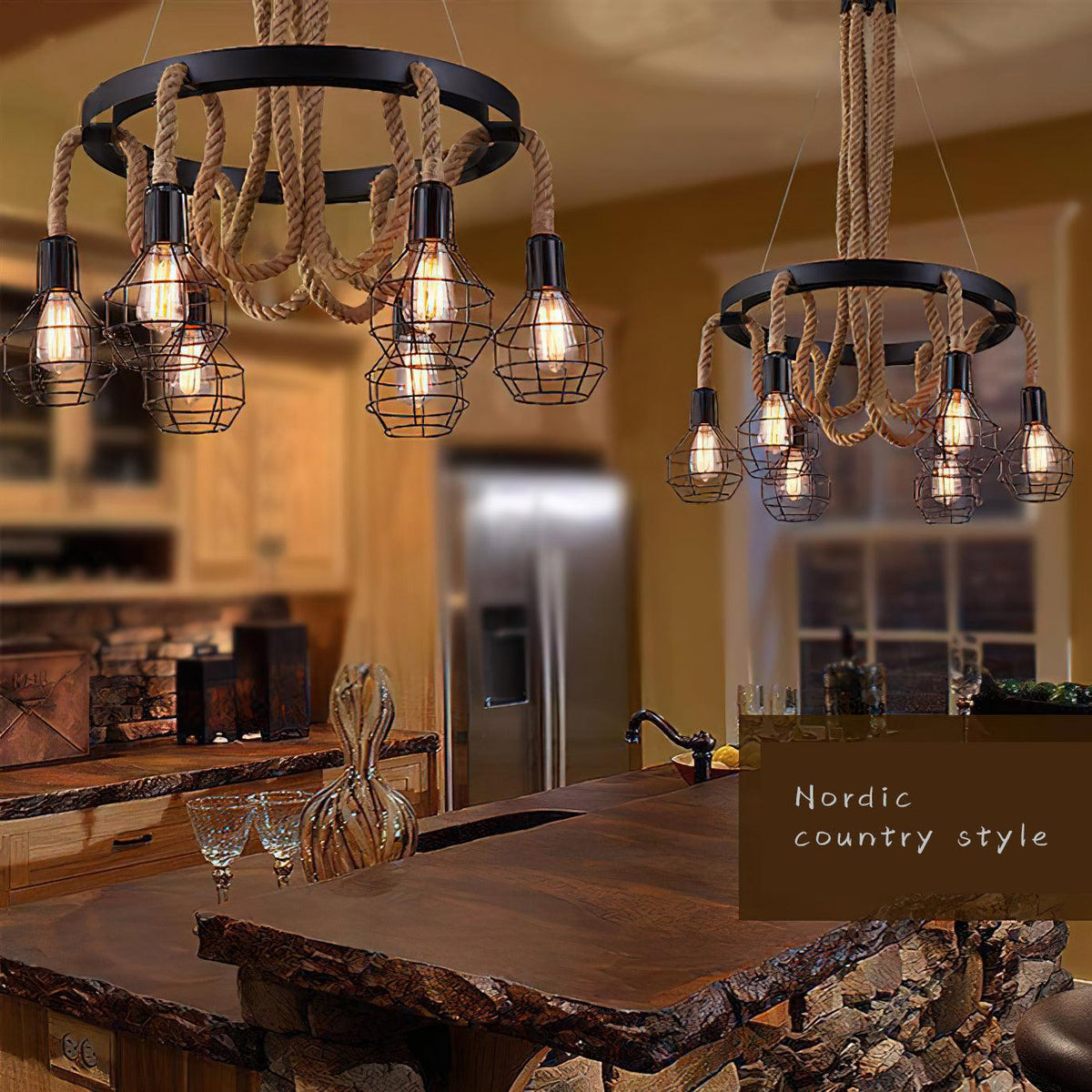Industrial Starfall Chandelier with Hemp Rope Accents