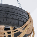 Industrial Hemp Rope Tire Chandelier with Edison Bulbs