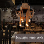Industrial Hemp Rope Tire Chandelier with Edison Bulbs