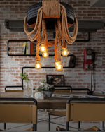 Industrial Hemp Rope Tire Chandelier with Edison Bulbs