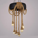 Industrial Hemp Rope Tire Chandelier with Edison Bulbs