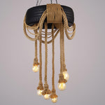 Industrial Hemp Rope Tire Chandelier with Edison Bulbs