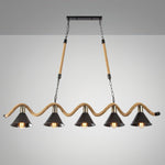 Industrial Wave Chandelier with Natural Hemp Rope – Modern Farmhouse Pendant Light