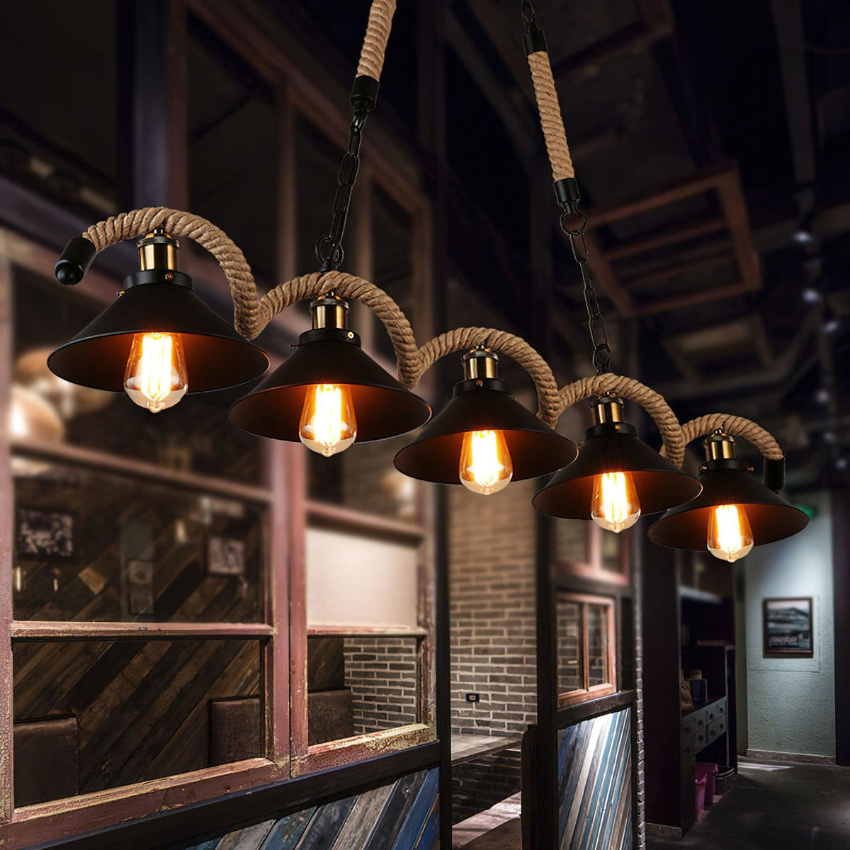 Industrial Wave Chandelier with Natural Hemp Rope – Modern Farmhouse Pendant Light