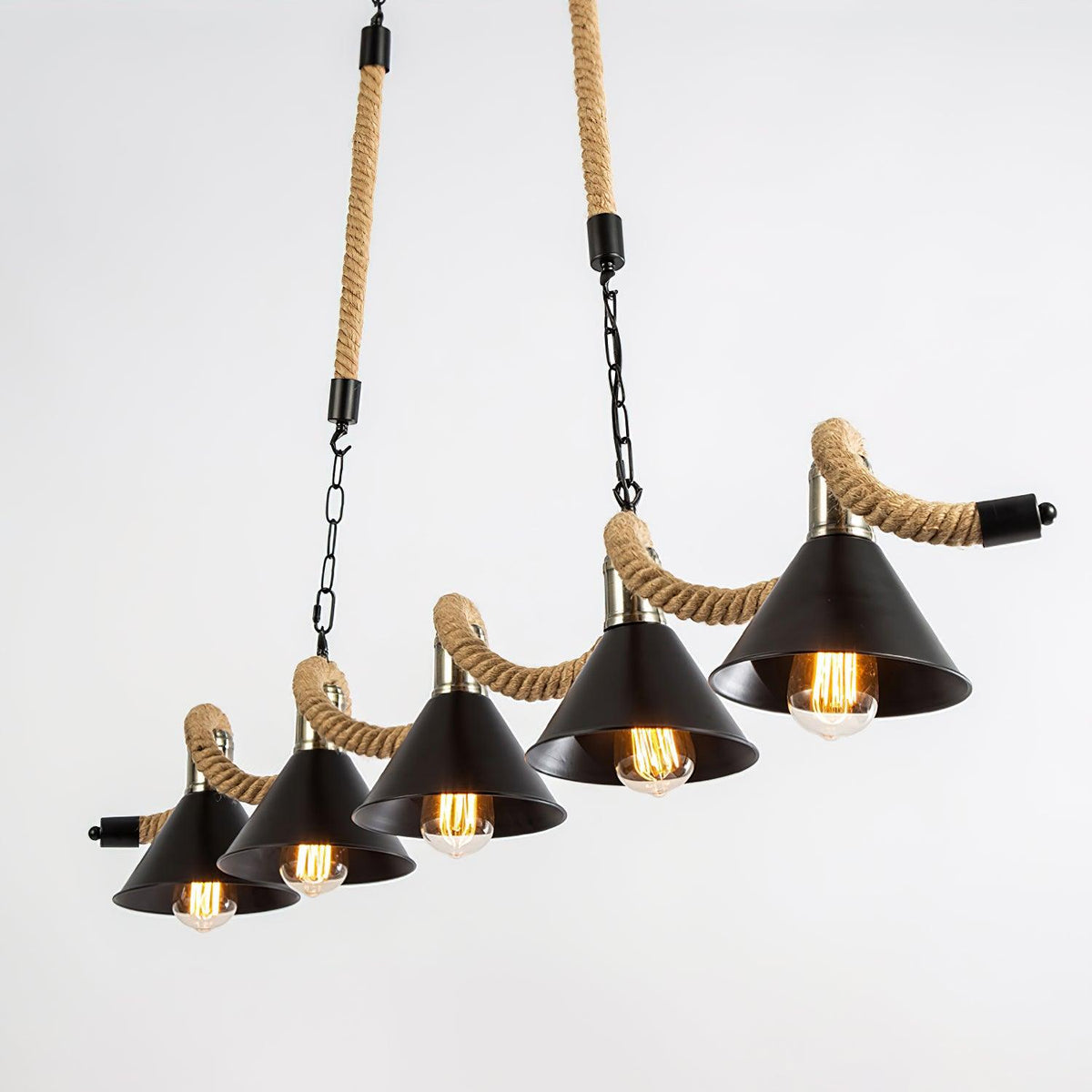 Industrial Wave Chandelier with Natural Hemp Rope – Modern Farmhouse Pendant Light