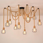 Artisan Hemp Rope Scattered Flower Chandelier for Rustic Interiors