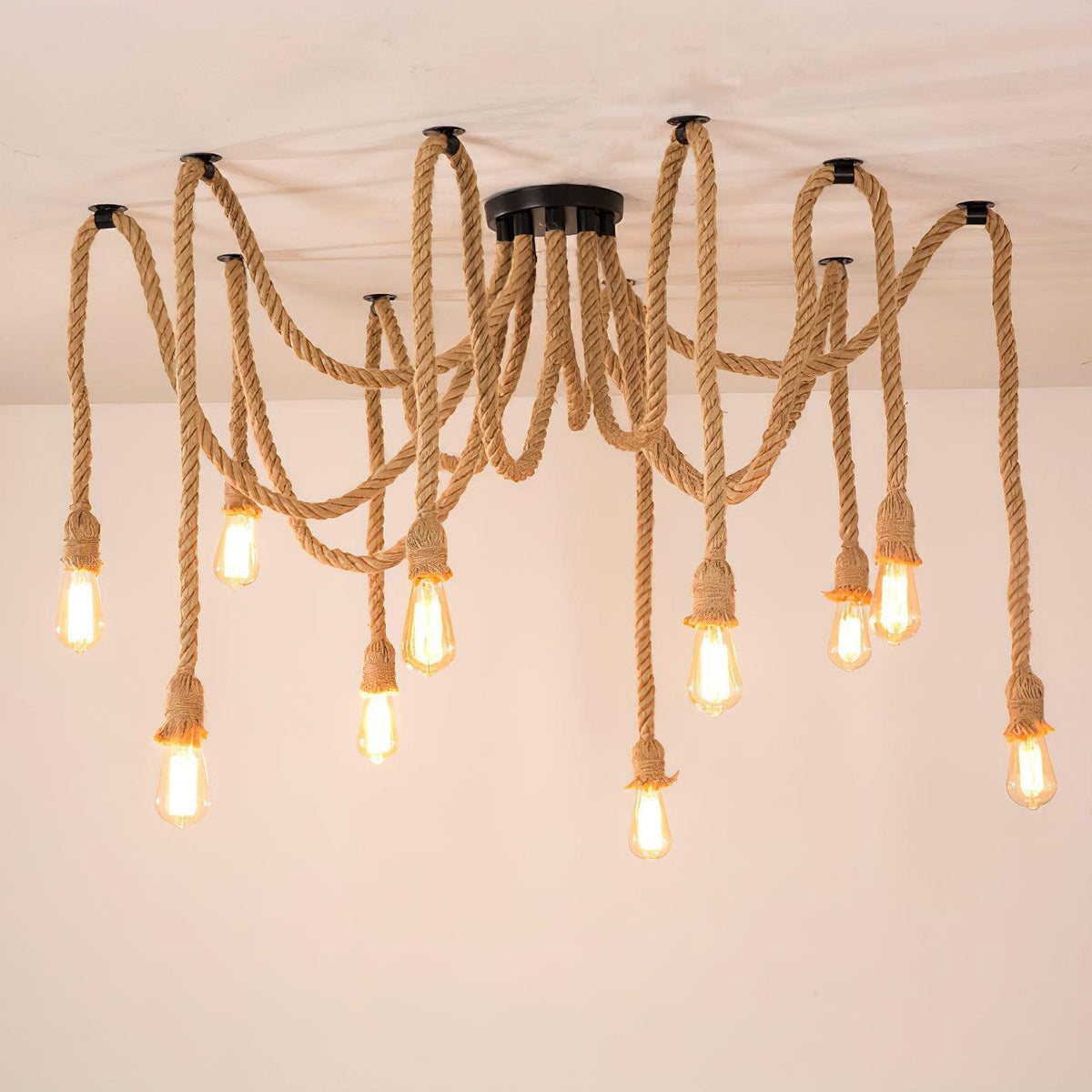 Artisan Hemp Rope Scattered Flower Chandelier for Rustic Interiors