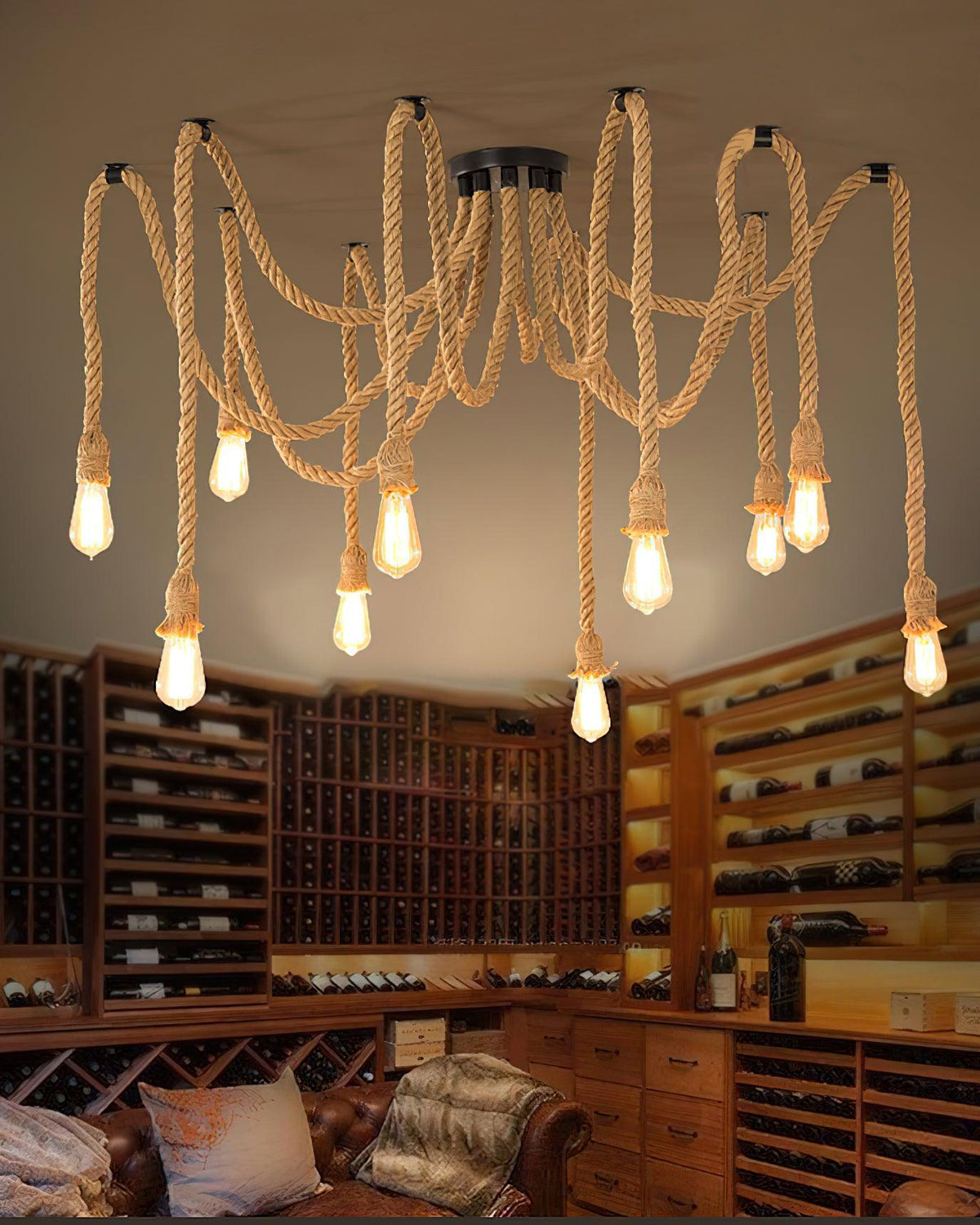 Artisan Hemp Rope Scattered Flower Chandelier for Rustic Interiors