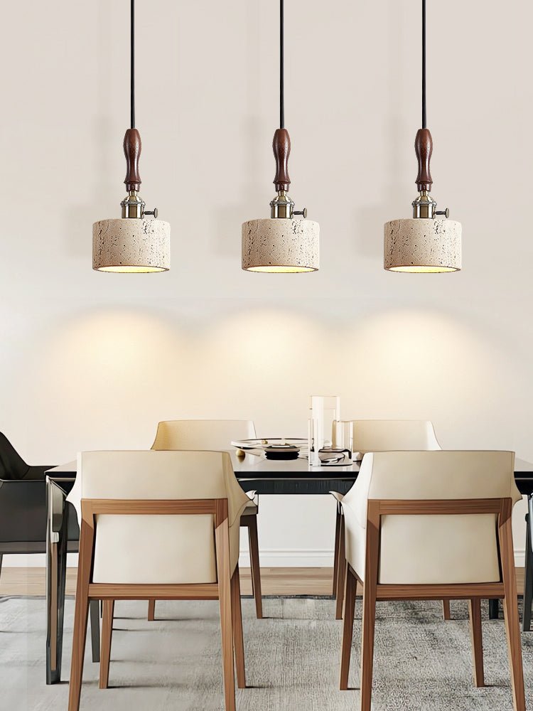 Heritage Stone Pendant Light in Travertine and Wood