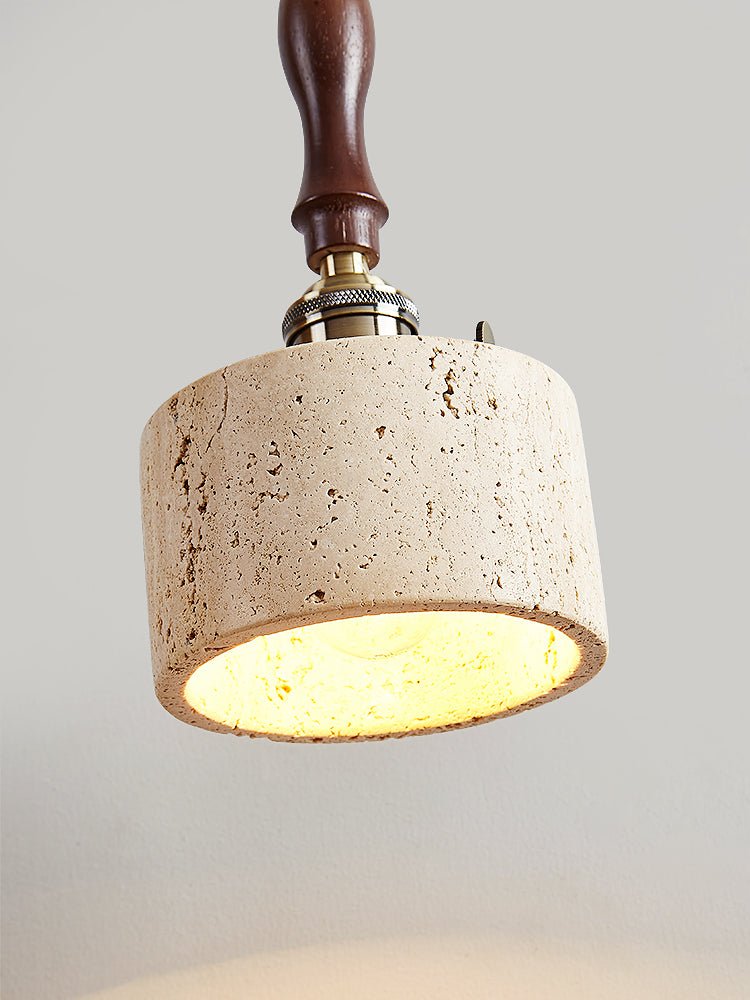 Heritage Stone Pendant Light in Travertine and Wood