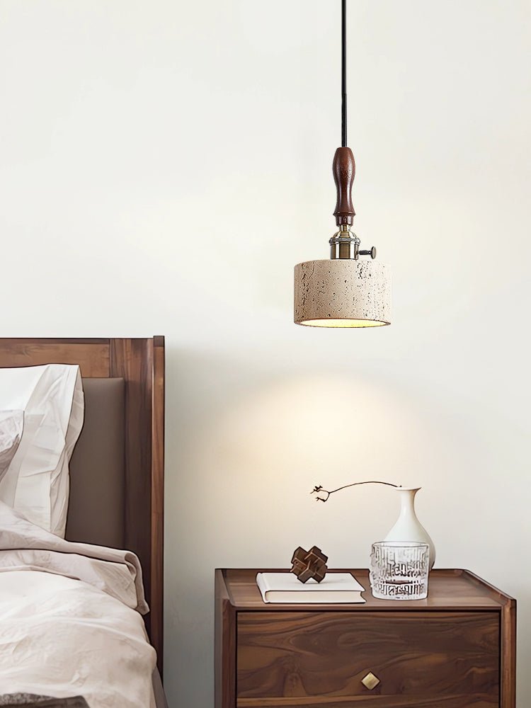 Heritage Stone Pendant Light in Travertine and Wood