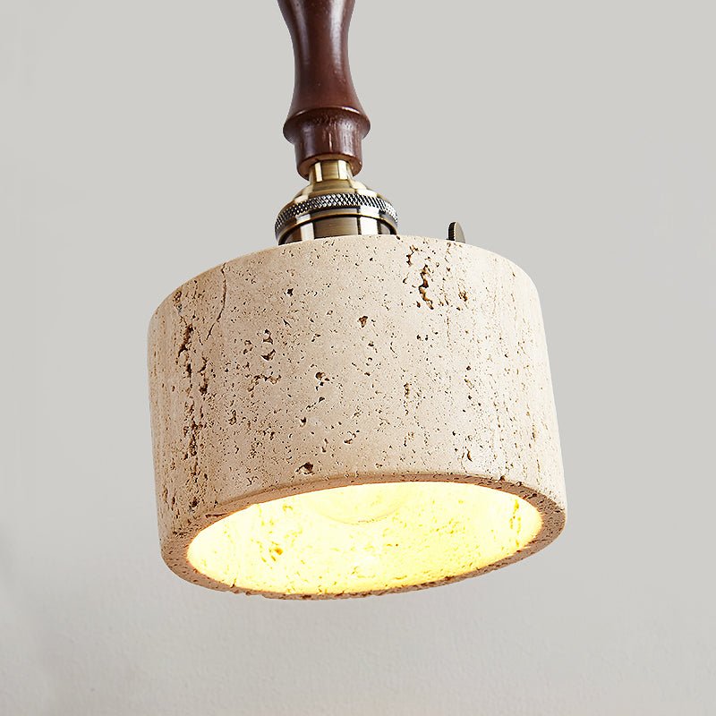 Heritage Stone Pendant Light in Travertine and Wood