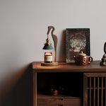 Walnut Heron Sculptural Table Lamp with Candle Warmer – Brass & Forest Green