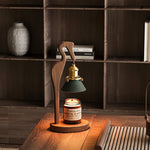 Walnut Heron Sculptural Table Lamp with Candle Warmer – Brass & Forest Green