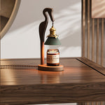 Walnut Heron Sculptural Table Lamp with Candle Warmer – Brass & Forest Green