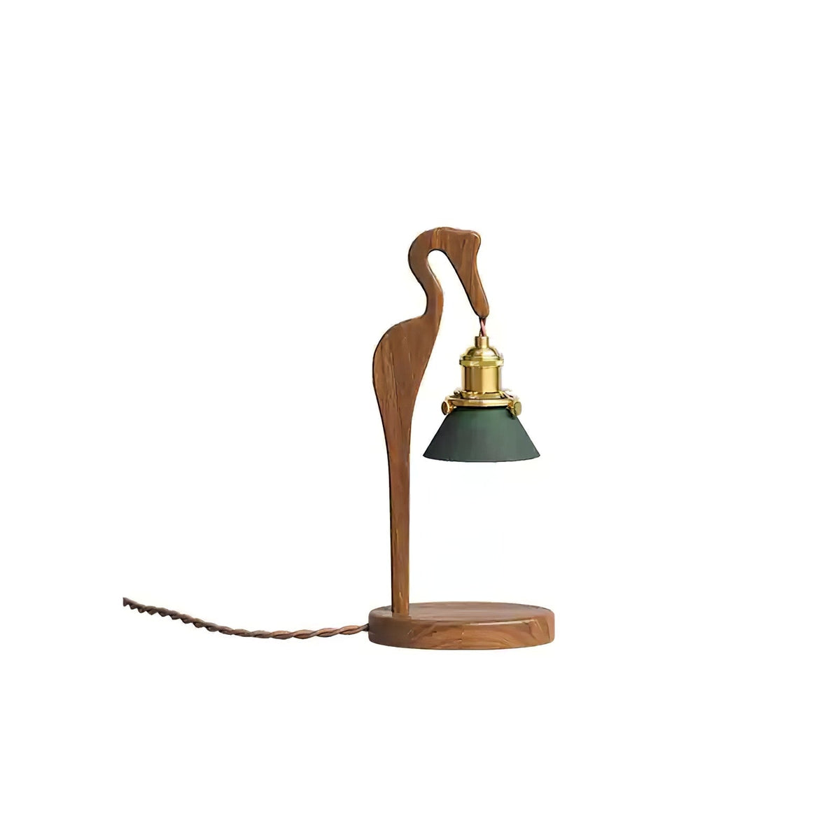 Walnut Heron Sculptural Table Lamp with Candle Warmer – Brass & Forest Green