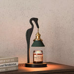 Walnut Heron Sculptural Table Lamp with Candle Warmer – Brass & Forest Green