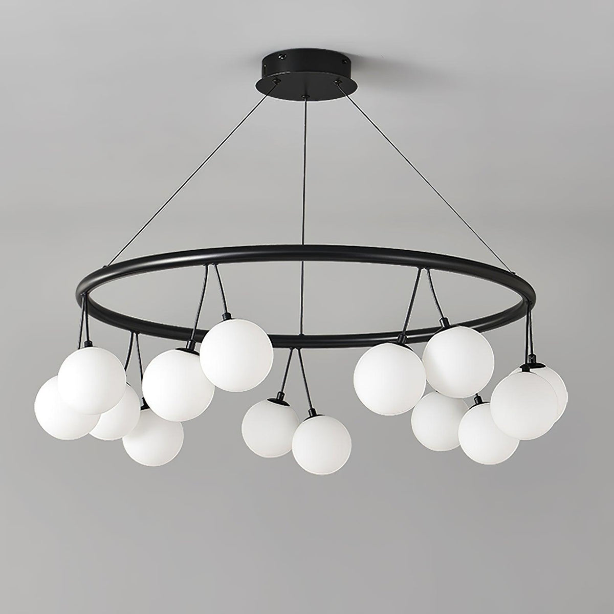 Heronia Modern Glass Chandelier with Black Metal Frame