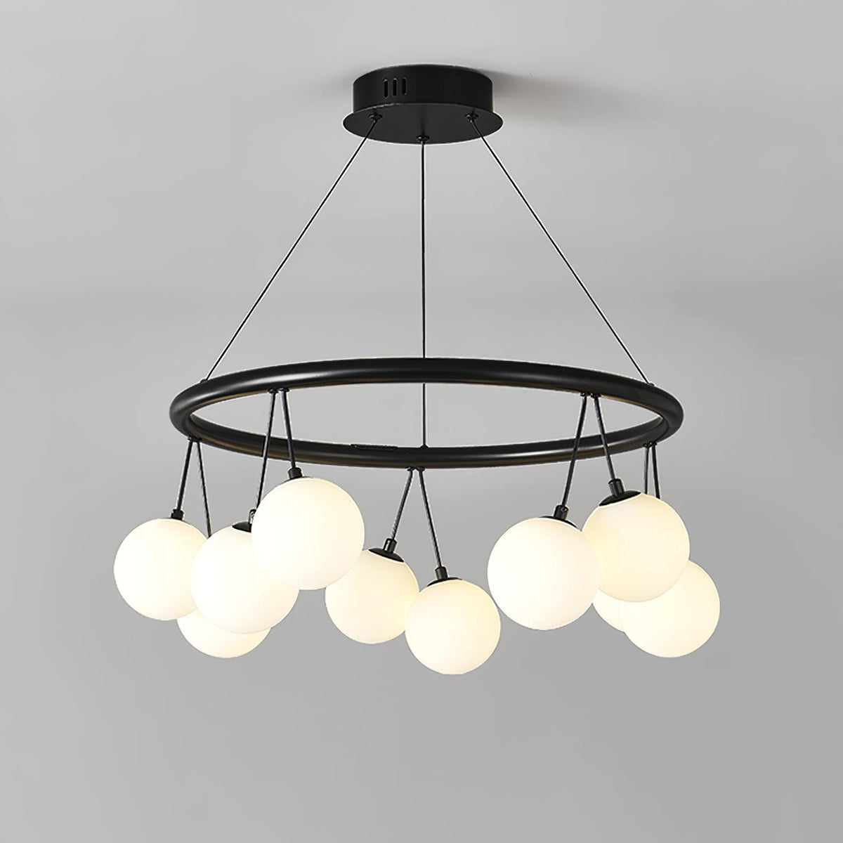 Heronia Modern Glass Chandelier with Black Metal Frame
