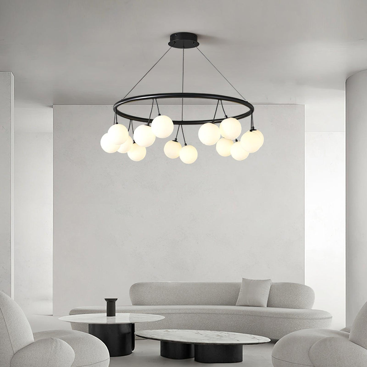 Heronia Modern Glass Chandelier with Black Metal Frame
