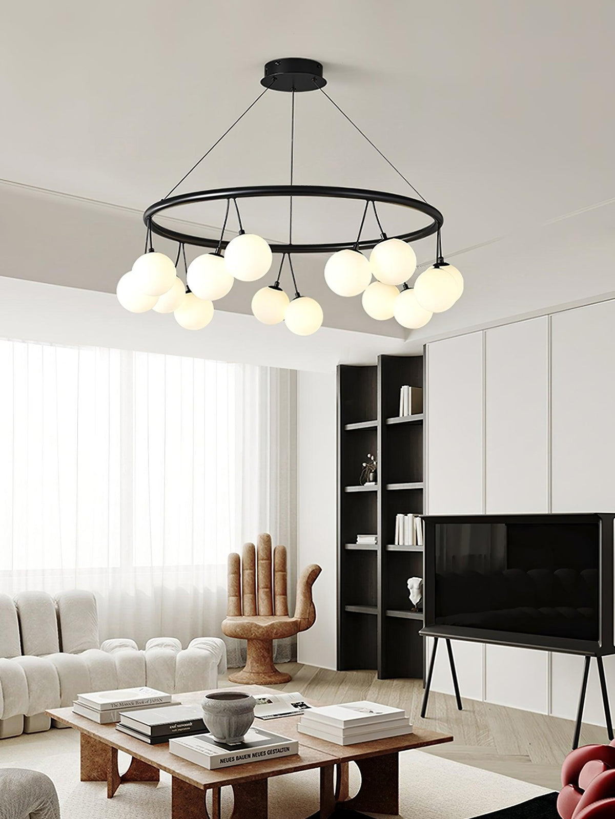 Heronia Modern Glass Chandelier with Black Metal Frame