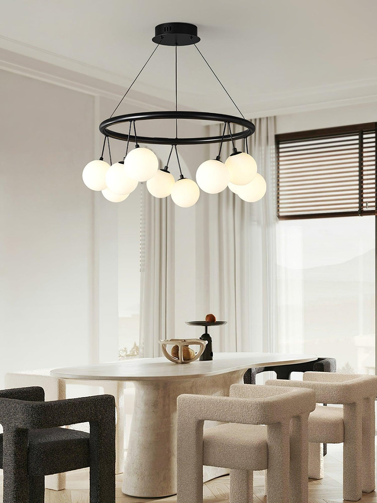 Heronia Modern Glass Chandelier with Black Metal Frame