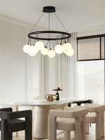 Heronia Modern Glass Chandelier with Black Metal Frame