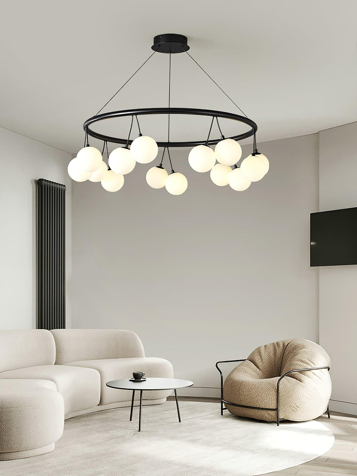 Heronia Modern Glass Chandelier with Black Metal Frame