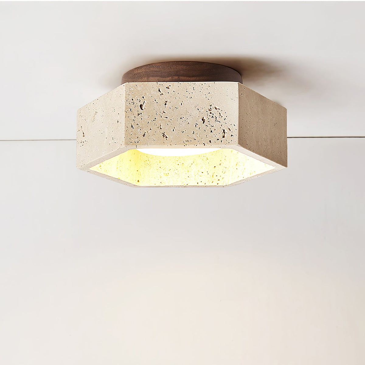 Hexa Core Travertine Ceiling Light – Modern Flush Mount for Living Spaces